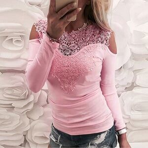NEW - Pink Cold Shoulder Fitted Top, Size: Medium